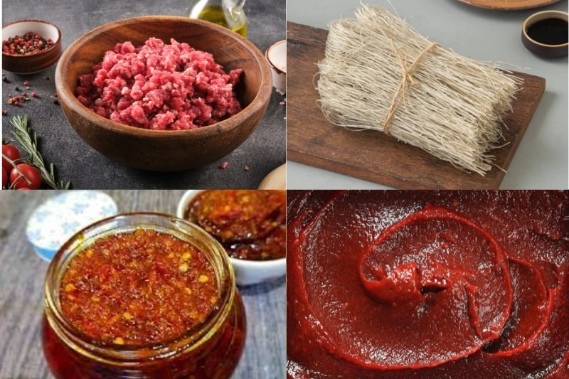 Chuẩn bị nguyên liệu cho món miến xào thịt heo kiểu cay Hàn Quốc