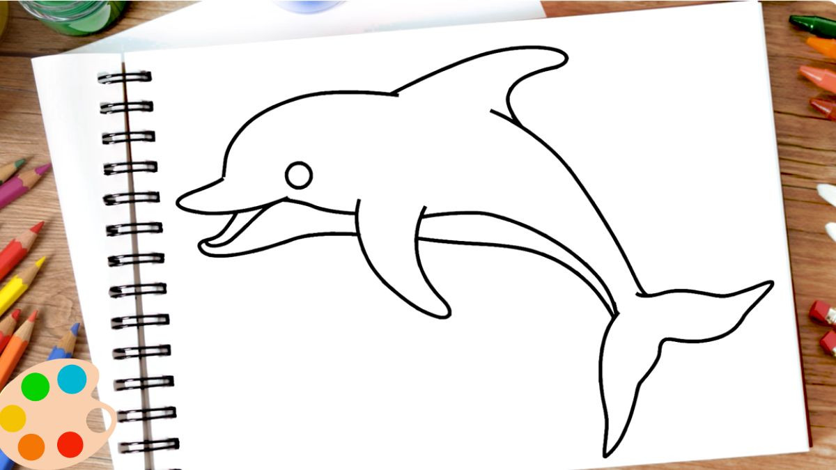 Hoàn thiện các chi tiết nhỏ như bụng và bong bóng nước để bức tranh cá heo thêm sống động