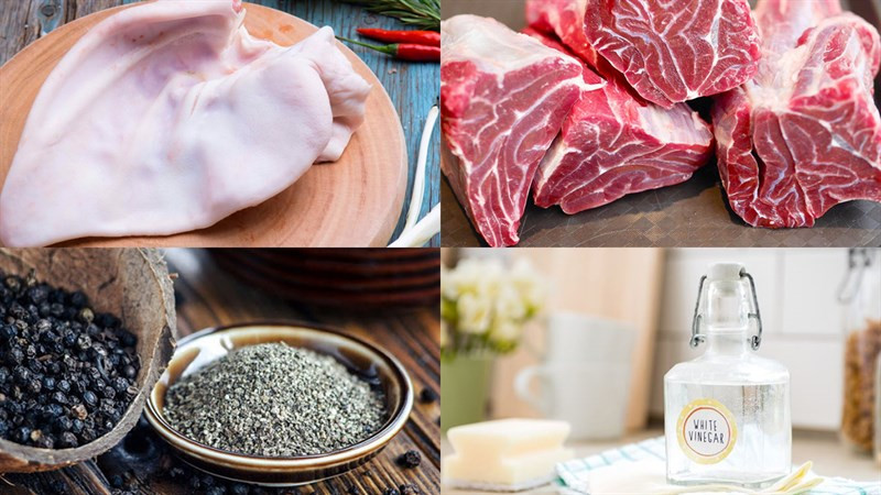 Nguyên liệu chuẩn bị cho cách làm tai heo cuộn bắp bò