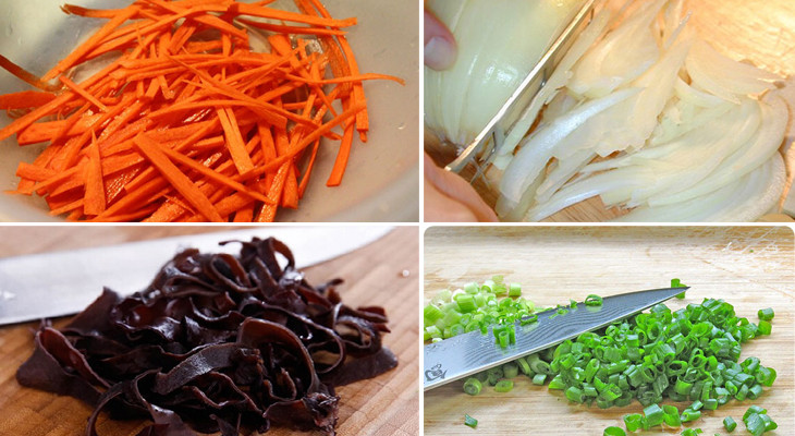 Sơ chế cà rốt và nấm mèo cho món miến thịt heo xào