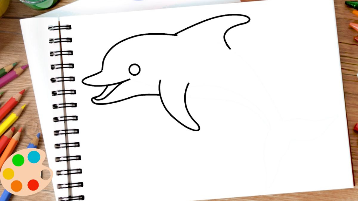 Thêm vây hai bên thân để hình vẽ cá heo cute thêm sinh động